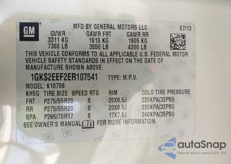 2014 GMC Yukon Denali из США, поврежденный, VIN 1GKS2EEF2ER107541